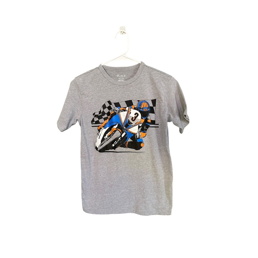 Children's Place Boys Gray Graphic T Shirt Motocycle Size Large 10/12